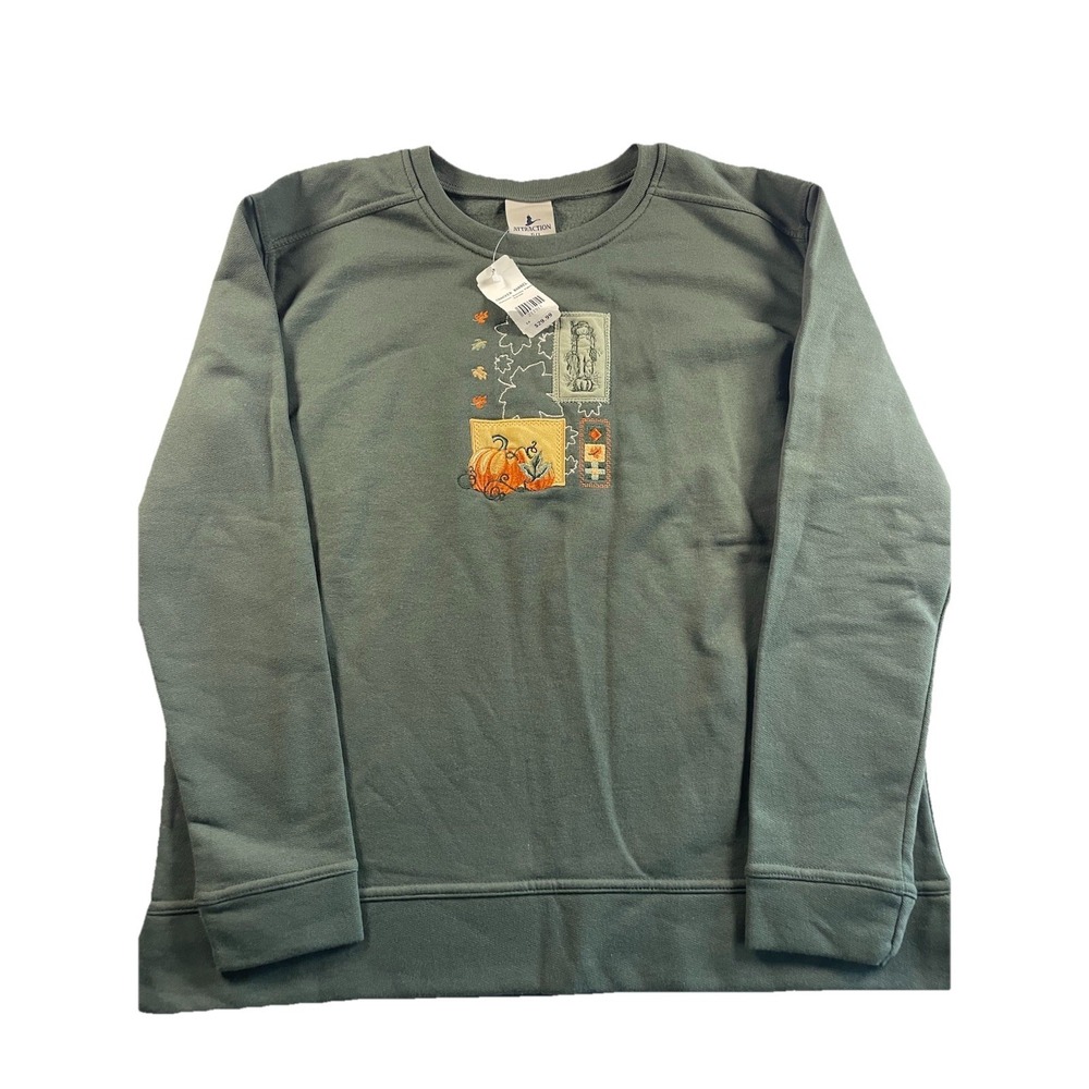 Vintage Attraction Women's Green Sweatshirt Autumn Trees Fall Design Size L